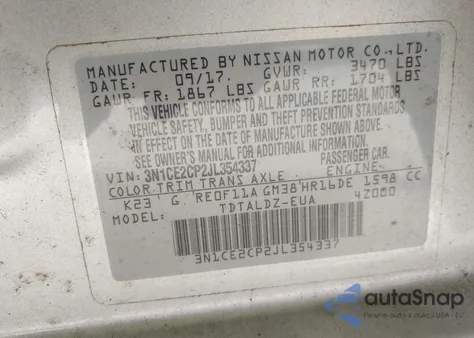 2018 Nissan Versa Note Sv из США, поврежденный, VIN 3N1CE2CP2JL354337